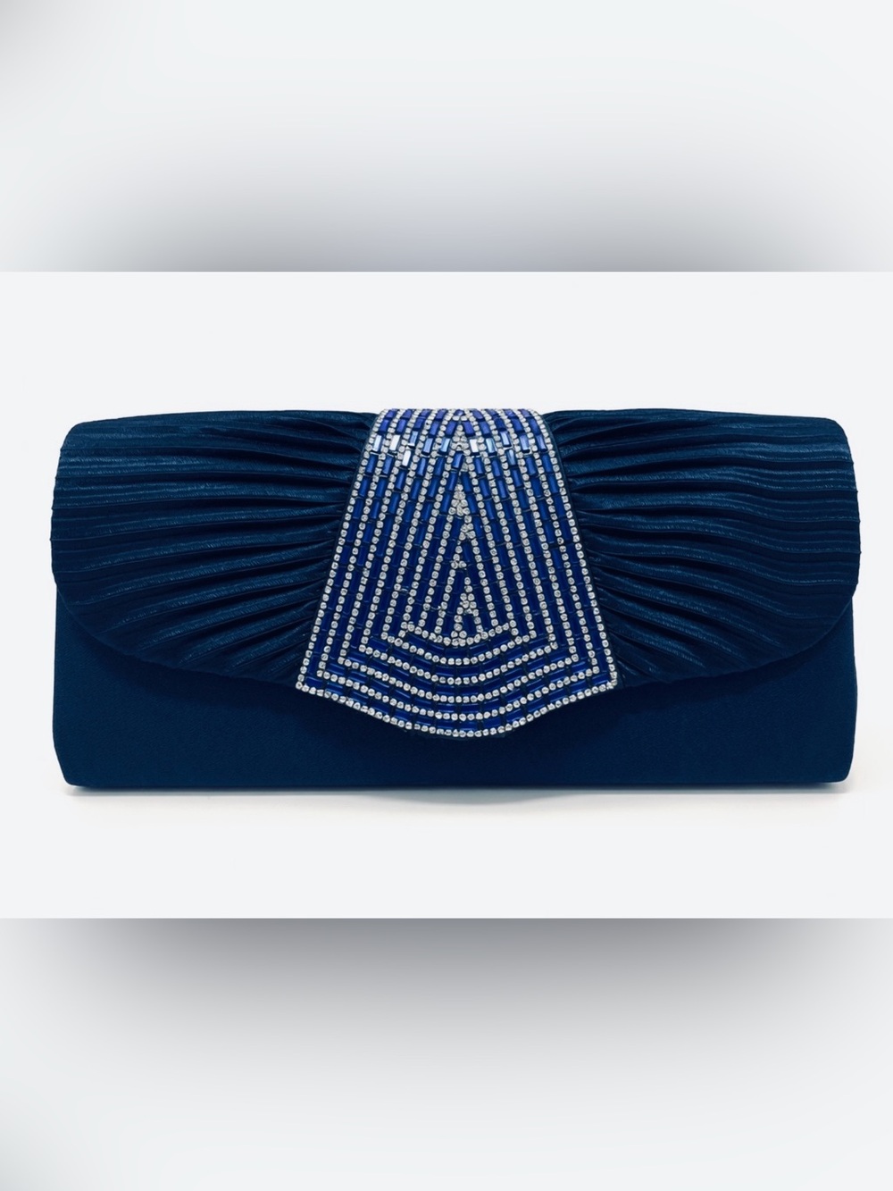 Navy Blue Satin Clutch with Rhinestone Embellishment
Elegant Evening Bag
